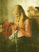 Michael Ancher hceklende ung pige, tine Sweden oil painting artist
